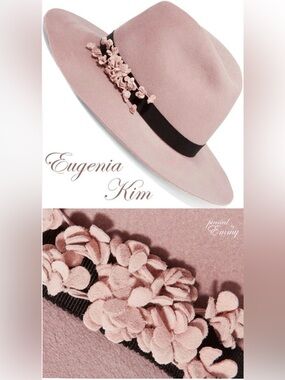 Anthropologie Eugenia Kim Blush Pink lavender Wool Fedora and Floral Trim new